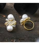 golden silver stylish diamond pearl ring