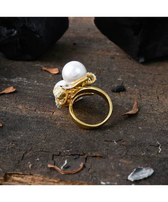 golden silver stylish diamond pearl ring 3