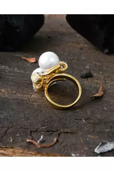 golden silver stylish diamond pearl ring