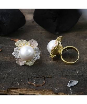 golden silver flower design beautiful ring 1