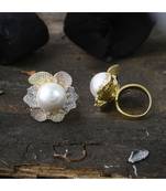 golden silver flower design beautiful ring