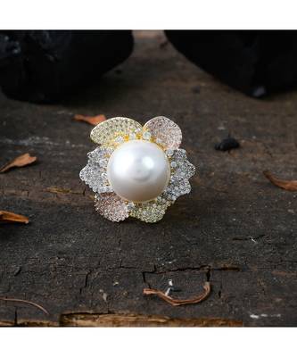 golden silver flower design beautiful ring 2