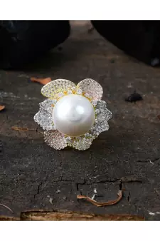golden silver flower design beautiful ring