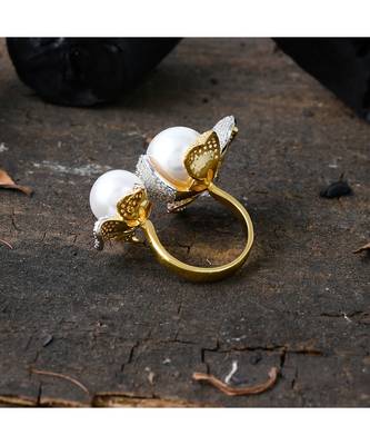 designer classy three tone diamond pearl ring 3