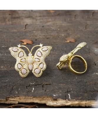 golden classy butterfly design diamond ring 1