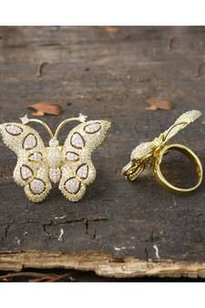golden classy butterfly design diamond ring