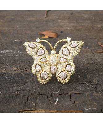 golden classy butterfly design diamond ring 2