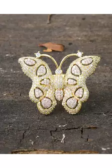 golden classy butterfly design diamond ring