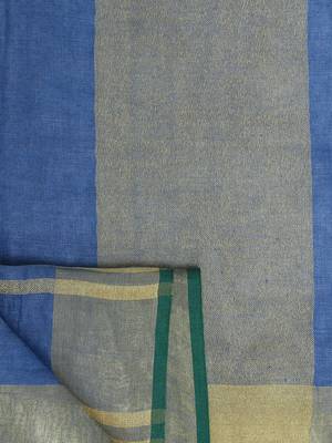 Blue Hand Woven Linen Saree With Blouse 3