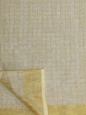 Small Check Golden Tissue Linen Handwoven Saree With Contrast Border And Blouse Piece 3