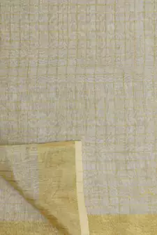 Small Check Golden Tissue Linen Handwoven Saree With Contrast Border And Blouse Piece