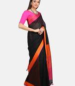 Black Woven Linen Saree With Blouse