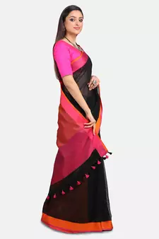 Black Woven Linen Saree With Blouse