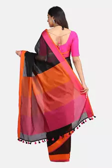 Black Woven Linen Saree With Blouse