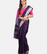 Blue Hand Woven Linen Saree With Blouse
