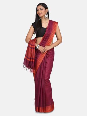 Magenta Hand Woven Poly Silk Handloom Sarees 5