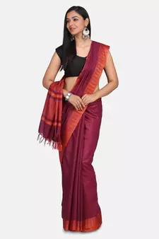 Magenta Hand Woven Poly Silk Handloom Sarees
