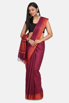 Magenta Hand Woven Poly Silk Handloom Sarees