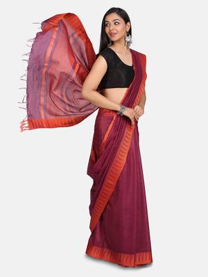 Magenta Hand Woven Poly Silk Handloom Sarees 6