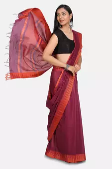 Magenta Hand Woven Poly Silk Handloom Sarees