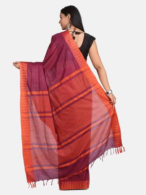 Magenta Hand Woven Poly Silk Handloom Sarees 7