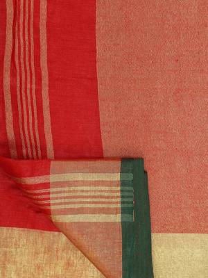 Red Woven Linen Saree With Blouse 3