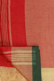 Red Woven Linen Saree With Blouse
