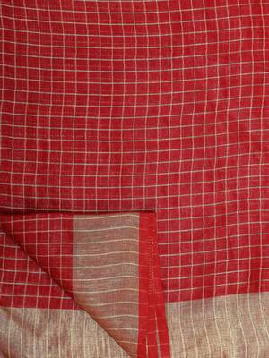 Red Woven Linen Saree With Blouse 3