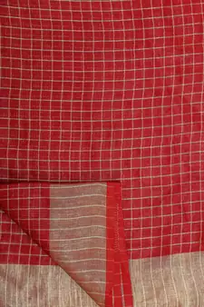 Red Woven Linen Saree With Blouse