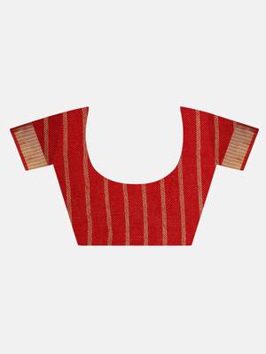 Red Woven Linen Saree With Blouse 4