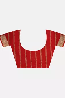 Red Woven Linen Saree With Blouse