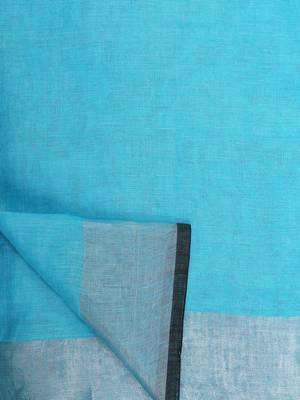 Sky Blue Woven Linen Saree With Blouse 3