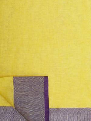 Yellow Woven Linen Saree With Blouse 3