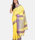 Yellow Woven Linen Saree With Blouse