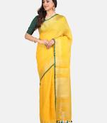 Yellow Woven Linen Saree With Blouse