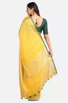 Yellow Woven Linen Saree With Blouse