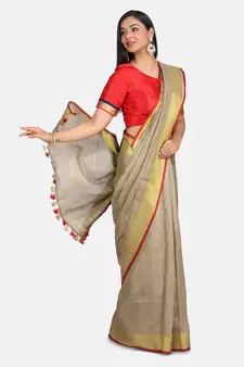 Golden Linen Saree With Blouse