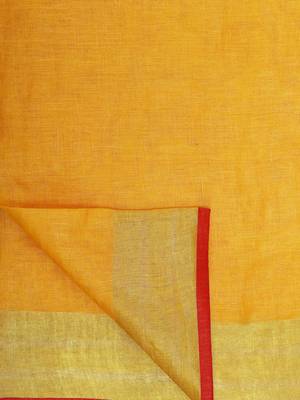 Yellow Woven Linen Saree With Blouse 3