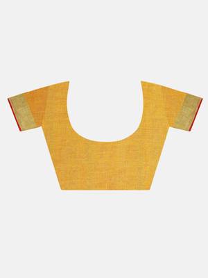 Yellow Woven Linen Saree With Blouse 4