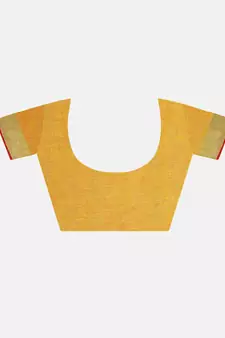 Yellow Woven Linen Saree With Blouse