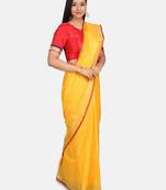 Yellow Woven Linen Saree With Blouse