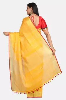 Yellow Woven Linen Saree With Blouse