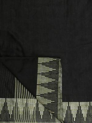 Black Hand Woven Poly Silk Handloom Sarees 3