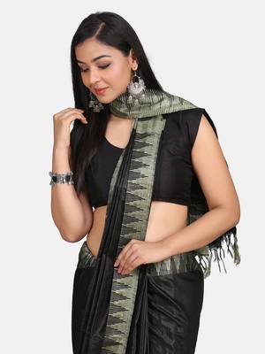Black Hand Woven Poly Silk Handloom Sarees 5