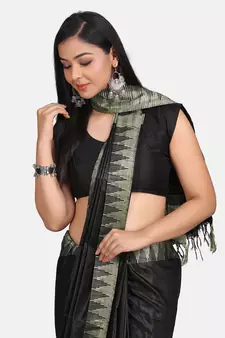 Black Hand Woven Poly Silk Handloom Sarees