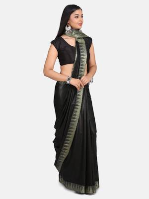 Black Hand Woven Poly Silk Handloom Sarees 6