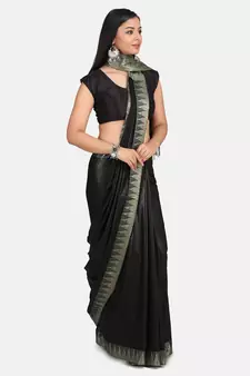 Black Hand Woven Poly Silk Handloom Sarees