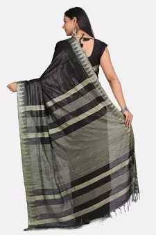 Black Hand Woven Poly Silk Handloom Sarees
