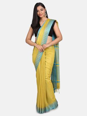 Green Hand Woven Poly Silk Handloom Sarees 4