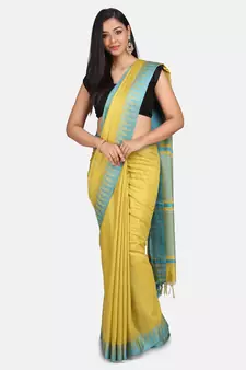 Green Hand Woven Poly Silk Handloom Sarees